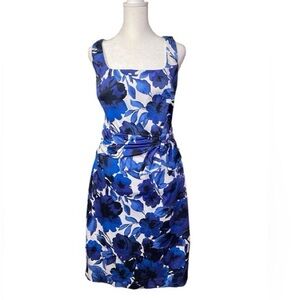 Lauren Ralph Lauren Dress Women Blue white Floral Bow 6 Sleeveless Hamptons
